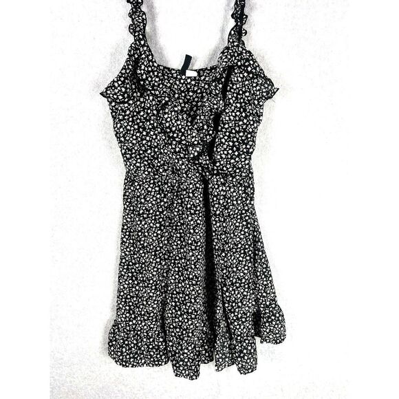 H & M Divided Floral Mini Dress Women Small Spaghetti Strap Ruffle Hem Flowy - Picture 2 of 13